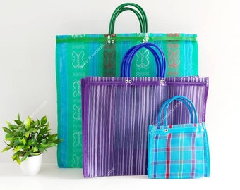 Plastic tote / reusable plastic grocery bag / mexican tote bag / mexican mesh bag / mesh beach bag