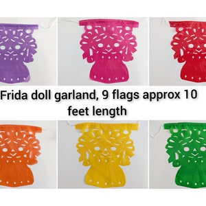 Estandarte de calavera de papel picado mexicano / decoración cinco de mayo / decoración de fiesta mexicana / guirnalda de 13 pies / pancartas de luchador Frida doll garland