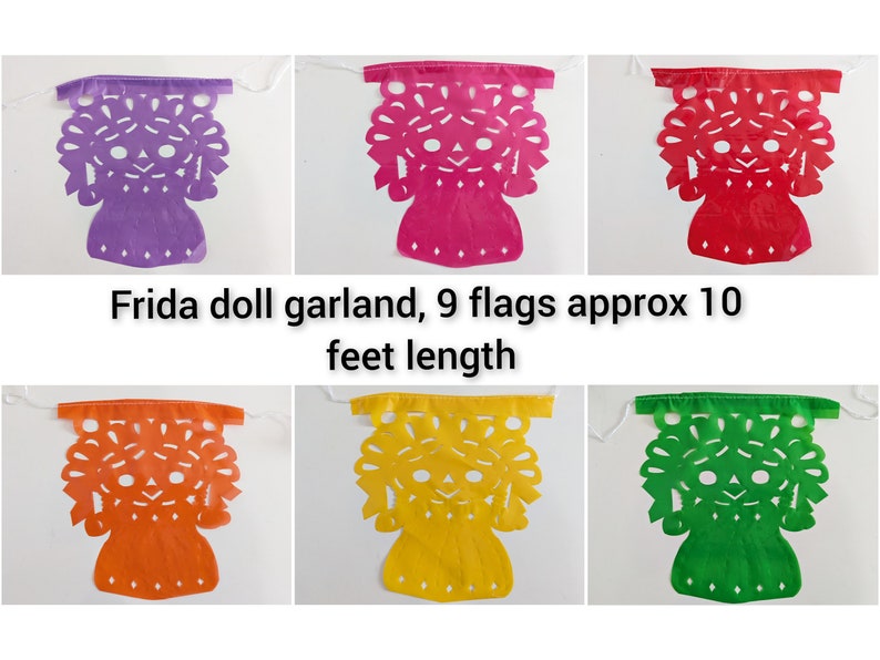 Estandarte de calavera de papel picado mexicano / decoración cinco de mayo / decoración de fiesta mexicana / guirnalda de 13 pies / pancartas de luchador Frida doll garland