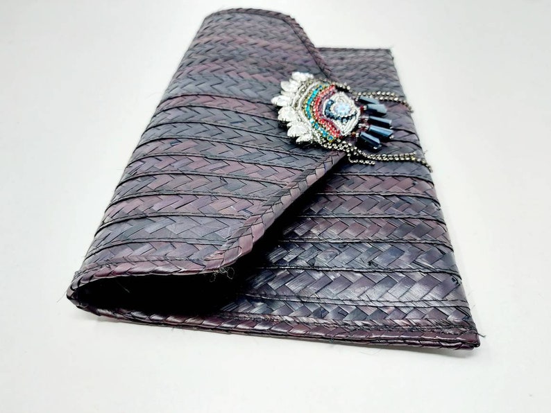 Bolso de mano mexicano de paja con parche para el ojo / Bolso boho hecho a mano imagen 8