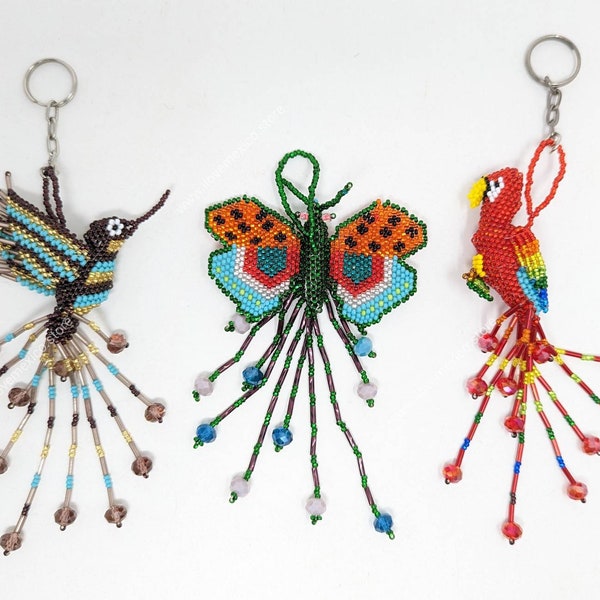 Glass bead bird keychain / Mexican parrot keychains / hummingbird keychain / glass bead key holder /