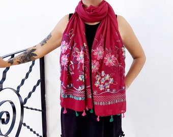 Mexican Rebozo Scarf: Traditional Floral Woven Shawl