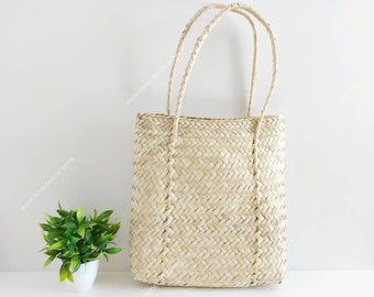 Mexican Handwoven Straw Tote Bag: Natural Market Purse