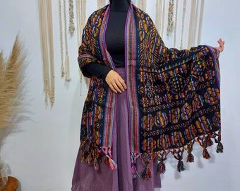 Woven Cotton Rebozo Scarf: Traditional Mayan Geometric Shawl