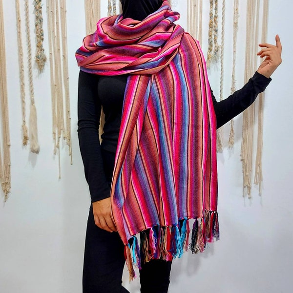 Écharpe en rebozo serape mexicain / rebozo traditionnel en tissu tissé / châle serape mexicain / pashmina mexicain / écharpe d'allaitement colorée