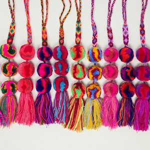 Handmade multi colored boho bag tassels / multi colored beach bag tassels / multi color pompoms / multi colored bag charms