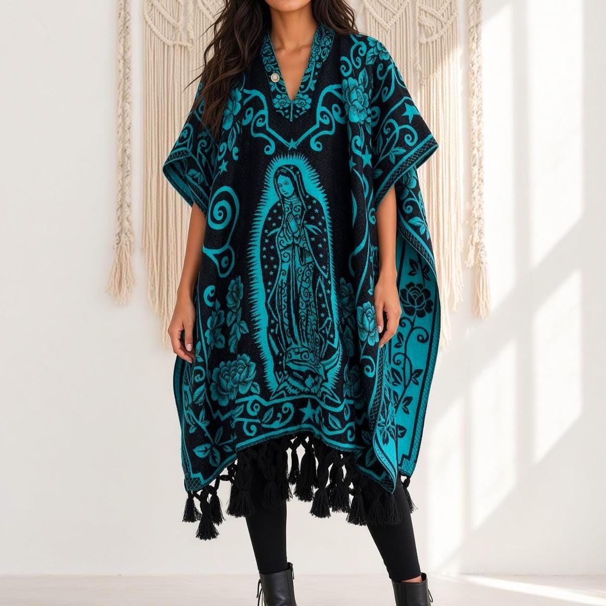 Our Lady of Guadalupe Poncho, Mexican hand made Wrap, One Size