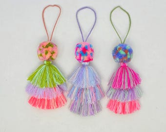 Handmade Multi-Colored Pom Pom Tassel: Boho Bag Charm