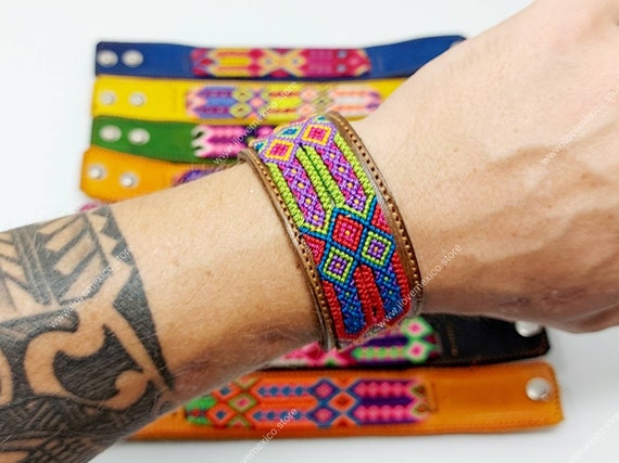 Mexican 1 Inch Wide Leather Friendship Bracelet / Traditional Mexican Hand  Woven Bracelets / 