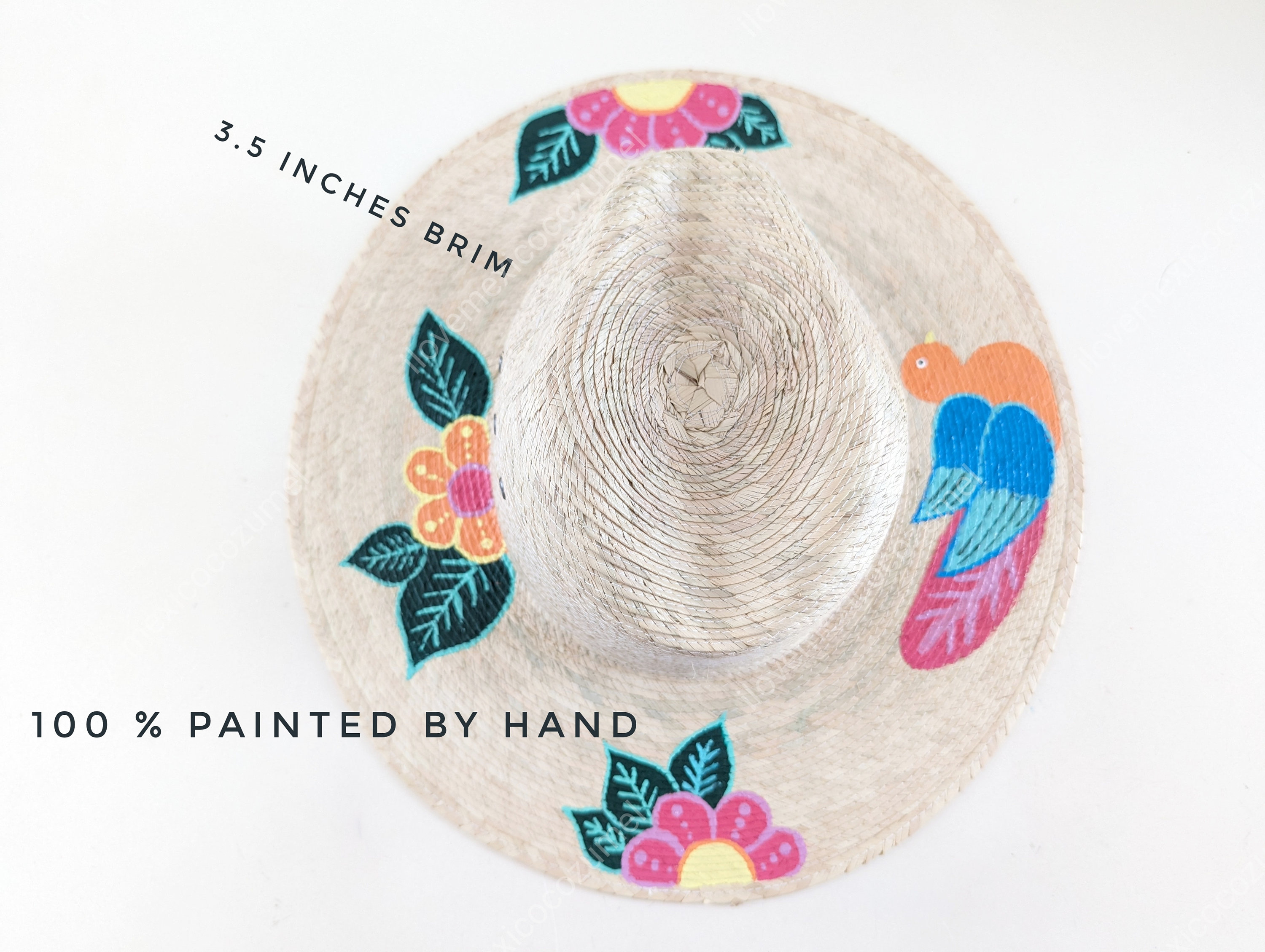 Hand-painted Floral Straw Hat: Summer Sun Hat With Birds - Etsy display picture 1