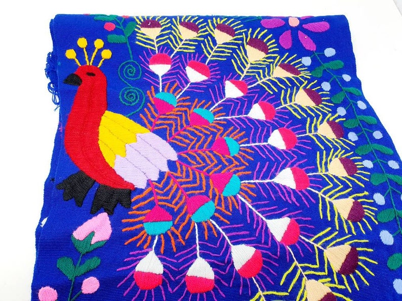 Mexican Table Runner / Embroidered Table Runner/ Peacock Table Etsy