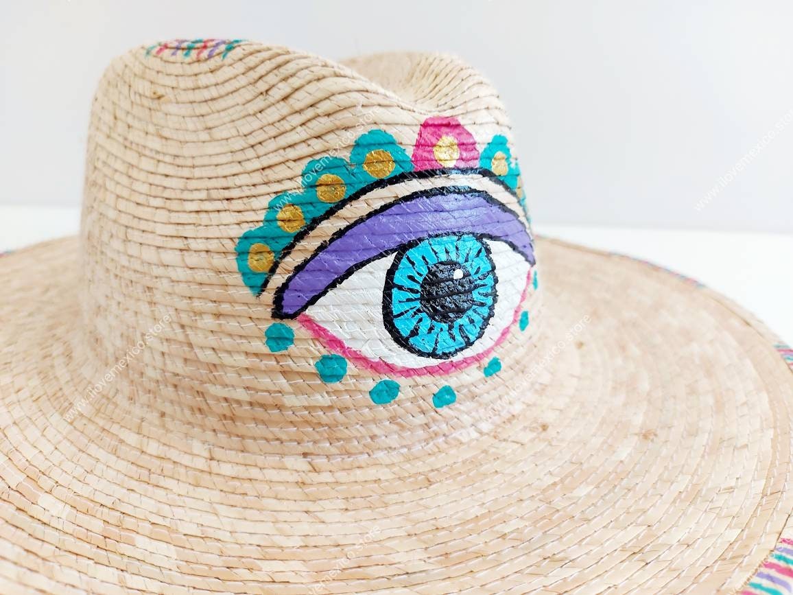 ‼️Custom Hand painted Evil eye hat ?‼️ Hand Painted Hats, Evil Eye Hat, Panama Hats, Sombrero  main image 3