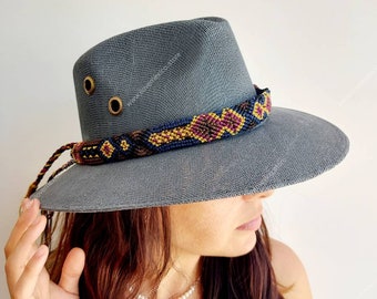 Woven Mexican hat band / hatband in dark colors / woven hat strap / hat accessories