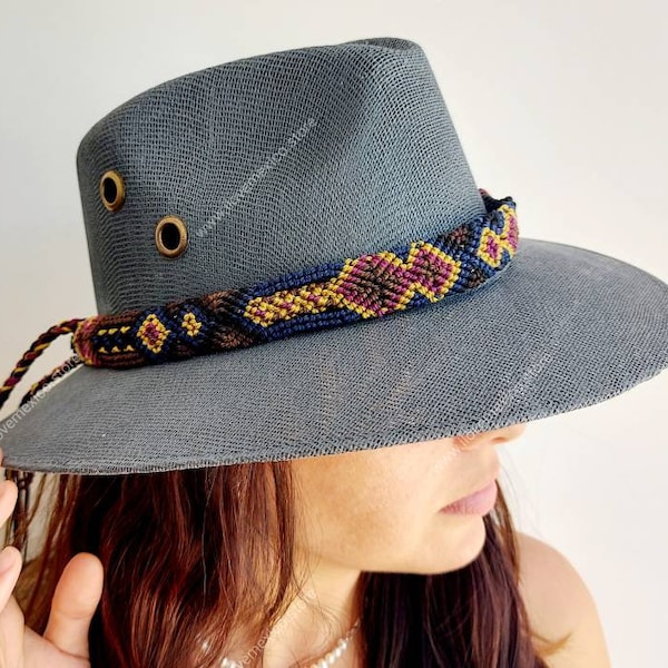 Woven Mexican hat band / hatband in dark colors / woven hat strap / hat accessories