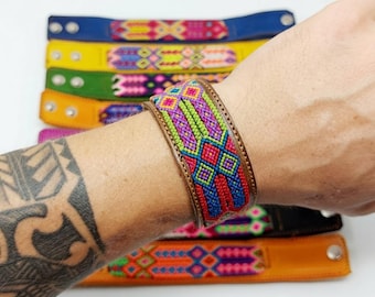 Mexicaanse leren vriendschapsarmband van 1 inch breed / traditionele Mexicaanse handgeweven armbanden /