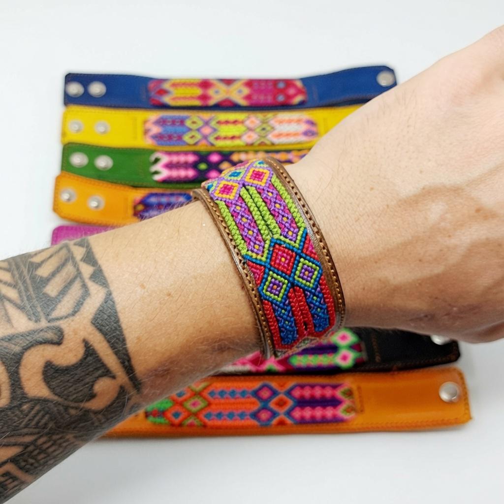 Mexican Leather Friendship Bracelet, 1 Inch Wide Hand Woven