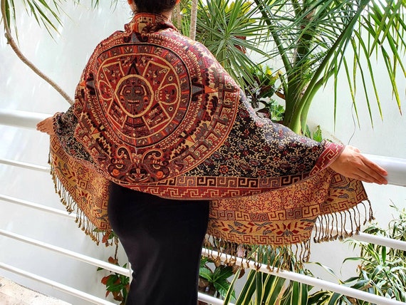 Sciarpa Scialle Aztec Boho Grande | Misto Lana Morbido Geometrico Multicolore Donna Uomo