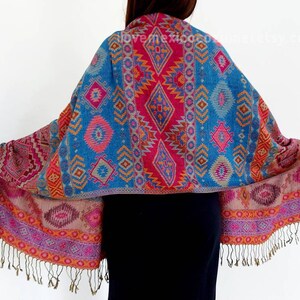 Mexican rebozo scarf / Traditional rebozo / Mexican geometric pattern shawl / mexican pashmina image 7