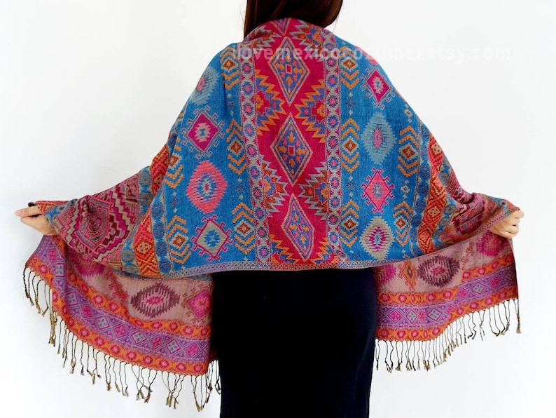 Mexican rebozo scarf / Traditional rebozo / Mexican geometric pattern shawl / mexican pashmina image 7