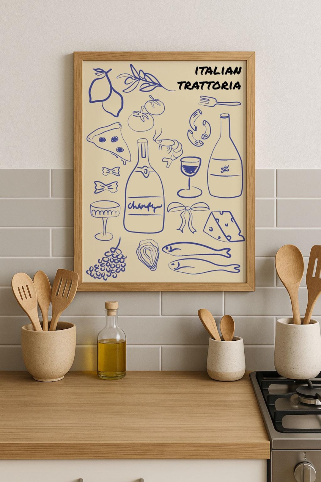 italian kitchen wall decor | kitchen wall art set of... Poster Kitchen Art Print Italian Trattoria Food Motif Wall Art - Etsy