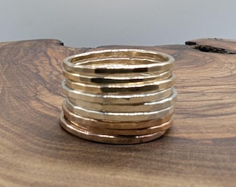 9k Solid Gold Hammered Stacking Ring: Skinny Midi Ring