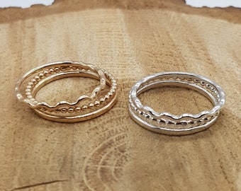 Wave Ring Stacker Set / Stackable Rings / Midi Rings / Stacking Rings