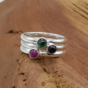Sterling Silver Emerald/Sapphire/Ruby Ring