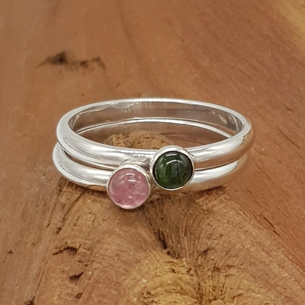 Sterling Silver Pink/Green Tourmaline Ring