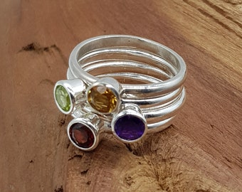 Peridot / Amethyst / Garnet / Citrine Sterling Silver Stacker Ring