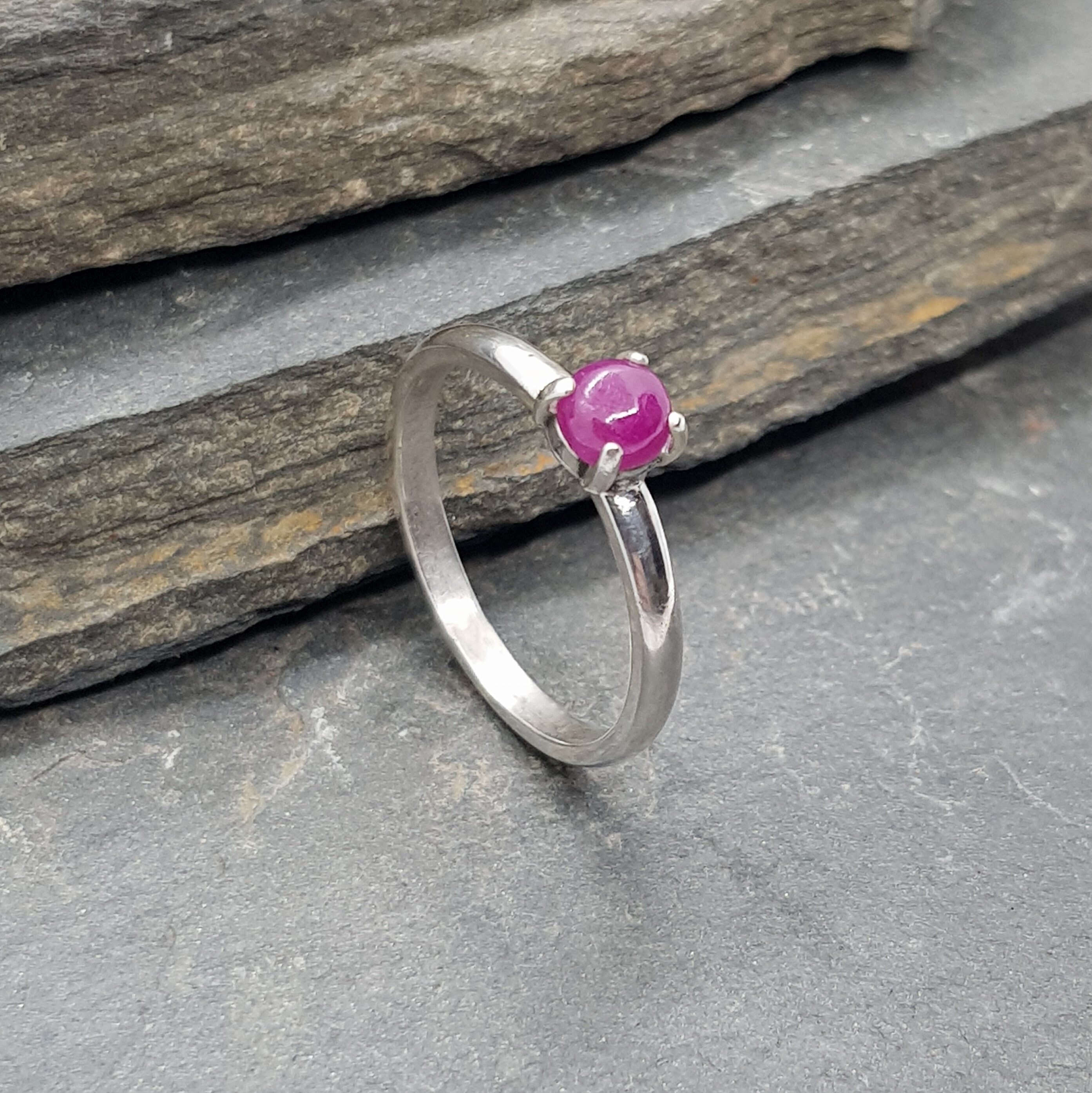 Sterling Silver Ruby Cabochon Ring | Etsy UK