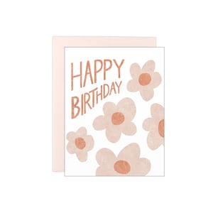 Feliz Aniversário - Flores Groovy - Cartão Tipográfico