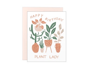 Happy Birthday Plant Lady - Potted Plants - Letterpress Card