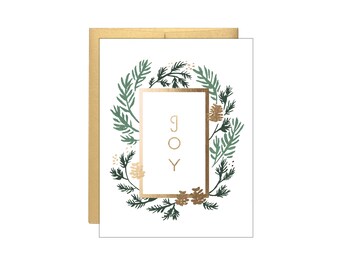 Joy & Pinecones - Holiday Card - Letterpress + Gold Foil