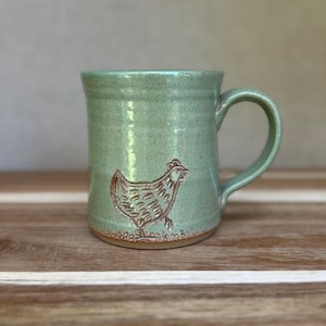 Hand-Carved Chicken Mug: Handmade Stoneware Pottery, 12oz