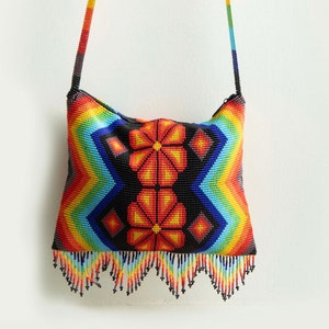 Ethnische Perlen Crossover, handgemachte Huichol Tasche, Webstuhl Perlen Crossover Tasche, indigene Tasche, Wixarica Geldbörse, Perlentasche, handgemachtes Produkt