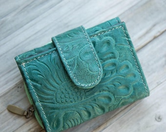 Genuine Leather Wallet, Mini Carved Design, Rustic Travel Wallet, handmade product