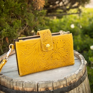 Pochette ethnique en cuir faite main, portefeuille mexicain sculpté, pochette en cuir véritable, sac en cuir de luxe, pochette sculptée à la main, produit autochtone