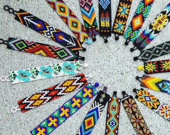 Bracelet amérindien fait sur métier à tisser, bracelet de perles Huichol, bracelet fait main, produit indigène, bracelet de perles à la main, style sud-ouest