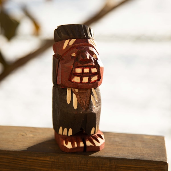 Indio Picaro Carved Wood Sculpture, Handcrafted Indio Picaro, Hand Carved Chilean Indio Picaro Statuette, authentic mapuche product