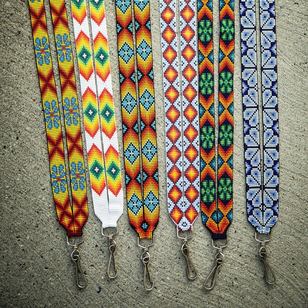 Ethnic lanyards, loom beaded lanyards, Huichol beaded lanyards, Native lanyards, Native American lanyard, indigenous made, beaded key holder
