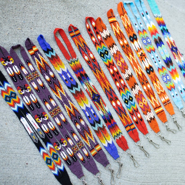 Ethnic lanyards, loom beaded lanyards, Huichol beaded lanyards, Native lanyards, Native American lanyard, indigenous made, beaded key holder