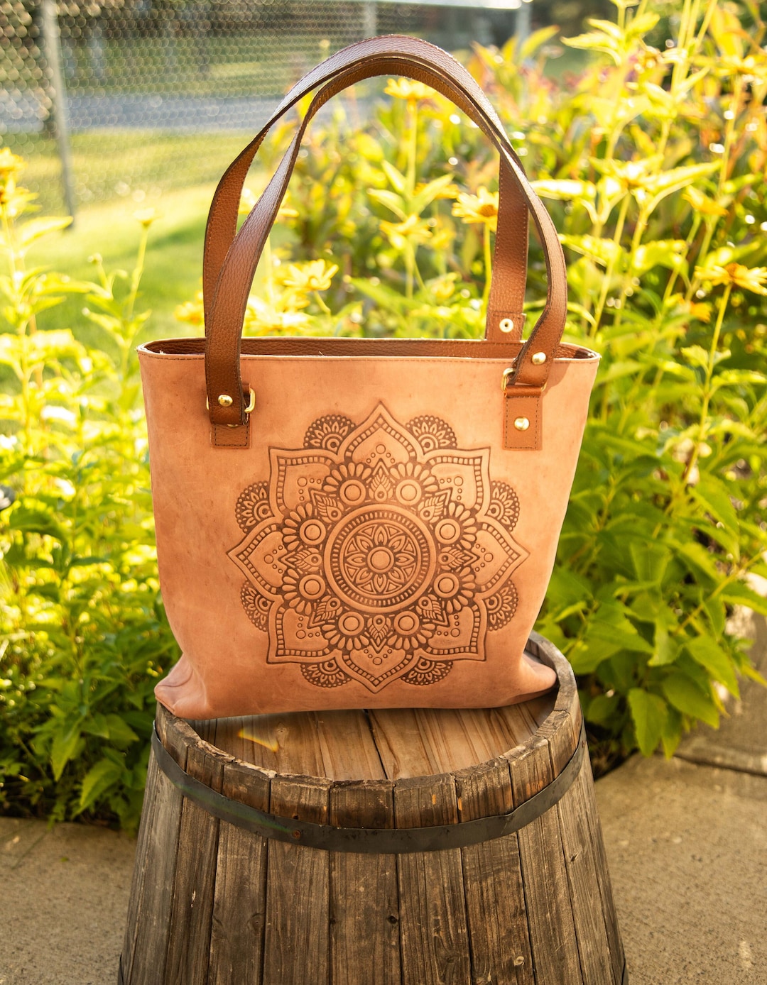 Ethnic Pattern Print Leather Tote Bag