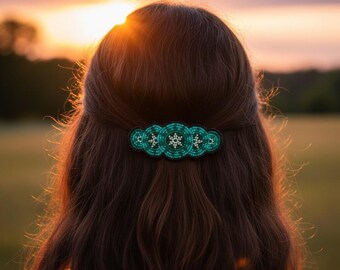 Handmade Beaded Floral Hair Barrette, Made in Oregon Slide  display picture 3
