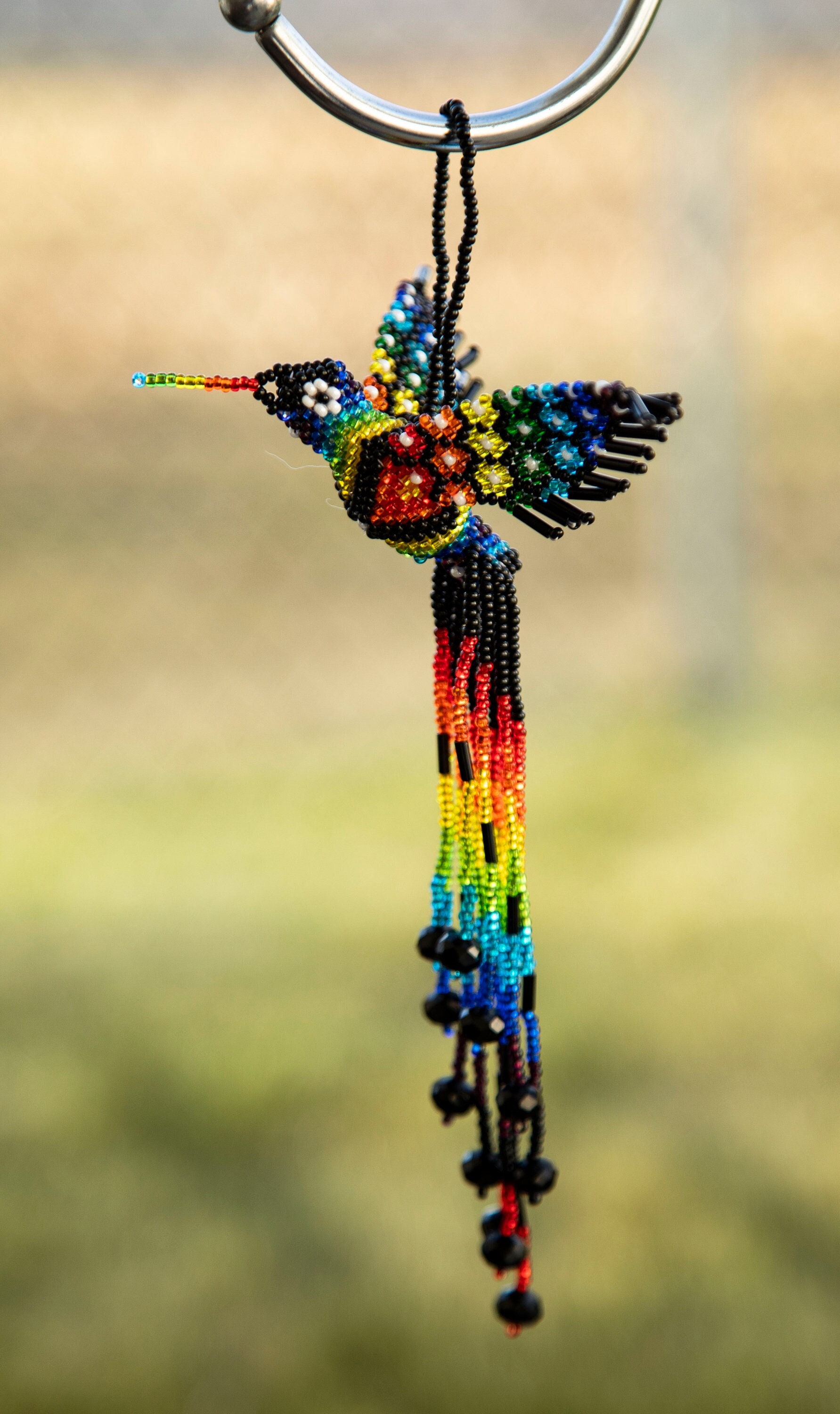 Beaded Hummingbird keychain Beaded Hummingbird ornament Ethnic beaded art Huichol hummingbird Indigenous made