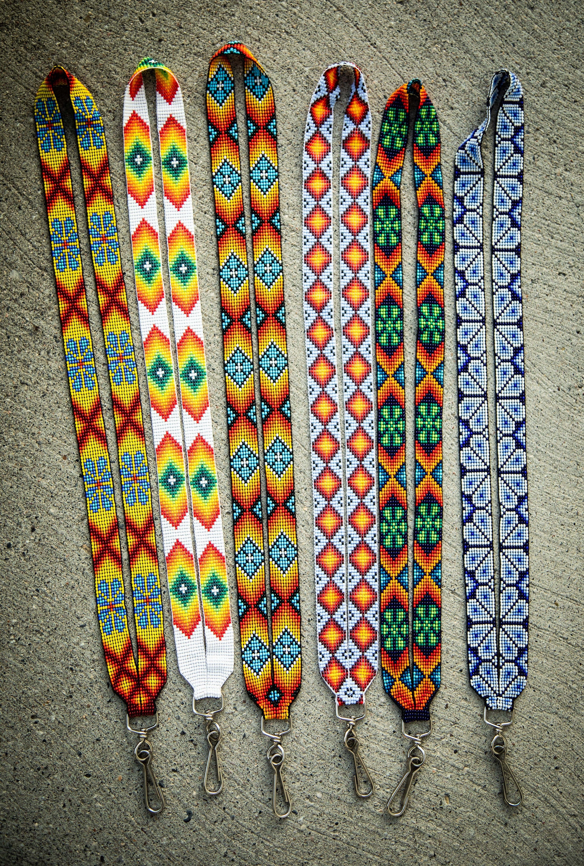 Indigenous Loom Beaded Lanyard, Huichol Keychain, Ethnic ID Holder