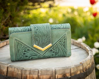 Genuine Leather Wallet, Ethnic Mexican Style, Indigenous Design, Handmade Wallet, Unique Artisan Accessory