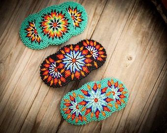Authentic Indigenous Beaded Barrette, Handmade Huichol Hair Clip, Wixarika Beadwork, unique Hair Accessory, bohemian design