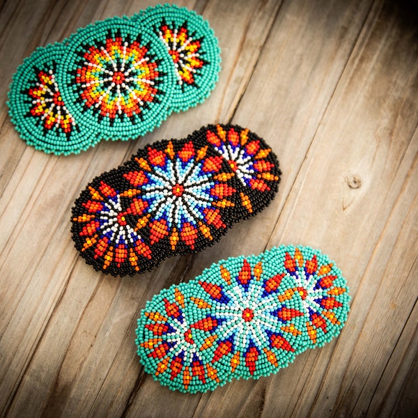 Native American beaded barrette, indigenous hair clip, Huichol hair accessory, Wixarika beaded product, handmade barrette, indigenous made