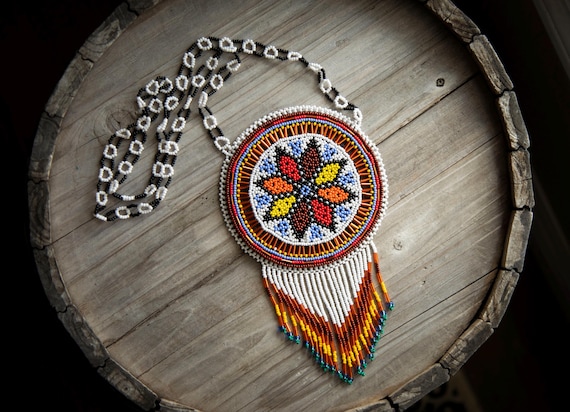 Huge Ceremonial Beaded Medallion, Indigenous Medicine Necklace