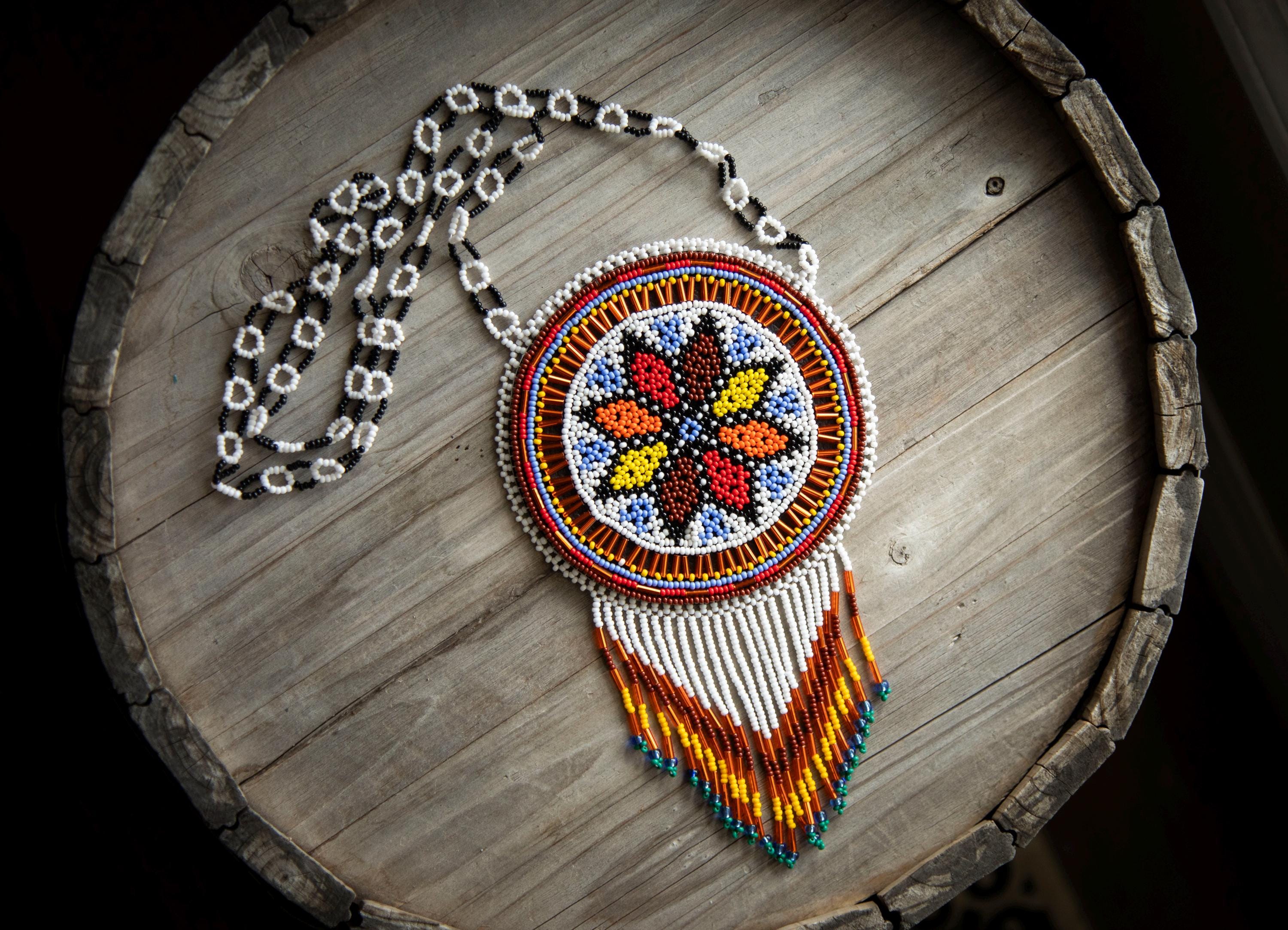 Huge Ceremonial Beaded Medallion, Indigenous Medicine Necklace